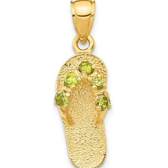14k Yellow Gold Birthstone Flip Flop Necklace Charm Pendant Birth month CZ Stone - Picture 1 of 10